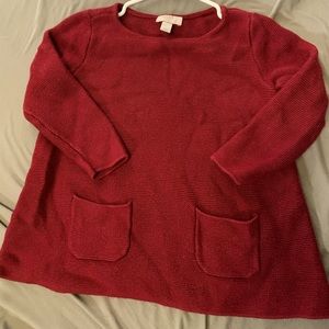 Loft red knit patch pocket sweater. Size XXS petite.